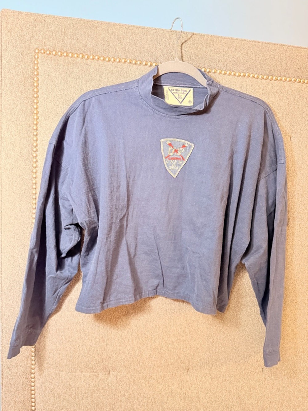 Ultra Pink Long Sleeve Tee in Faded Blue with Chest Patch